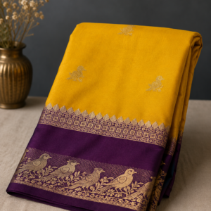 Premium Semi Mysore Silk with Golden Birds Border